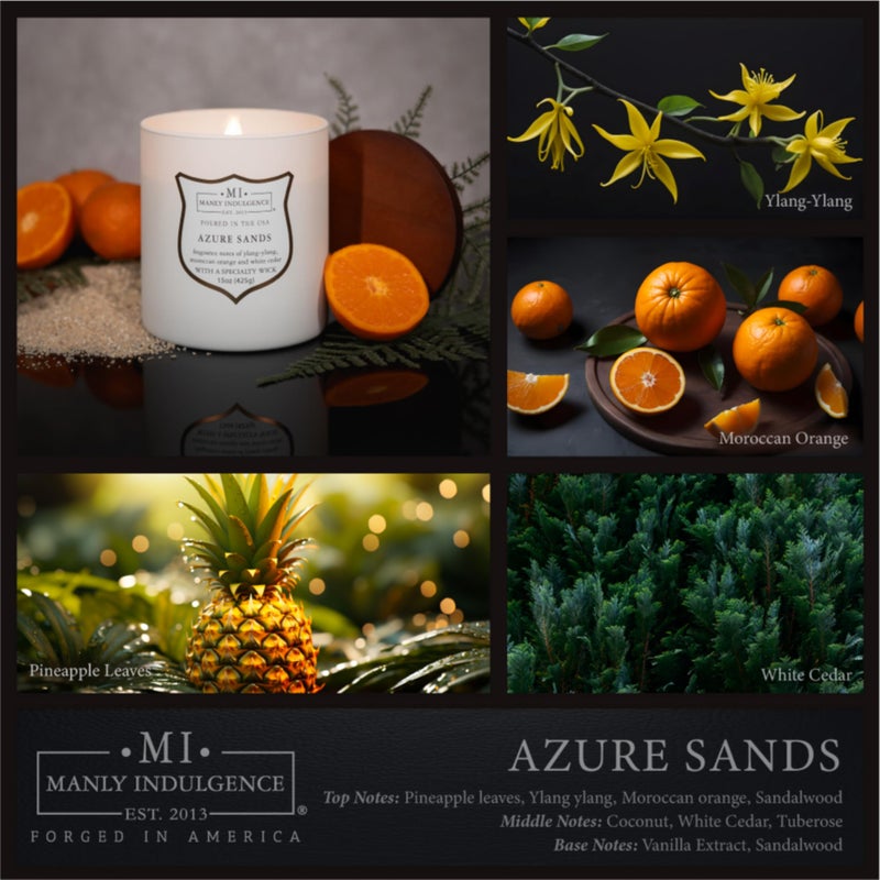 Manly Indulgence Azure Sands Scented Candles for Men, 15 oz Wooden Wick, Premium Soy Blend Wax, 60H Burn, Candles for Home Scented - Made in The USA - Image 2
